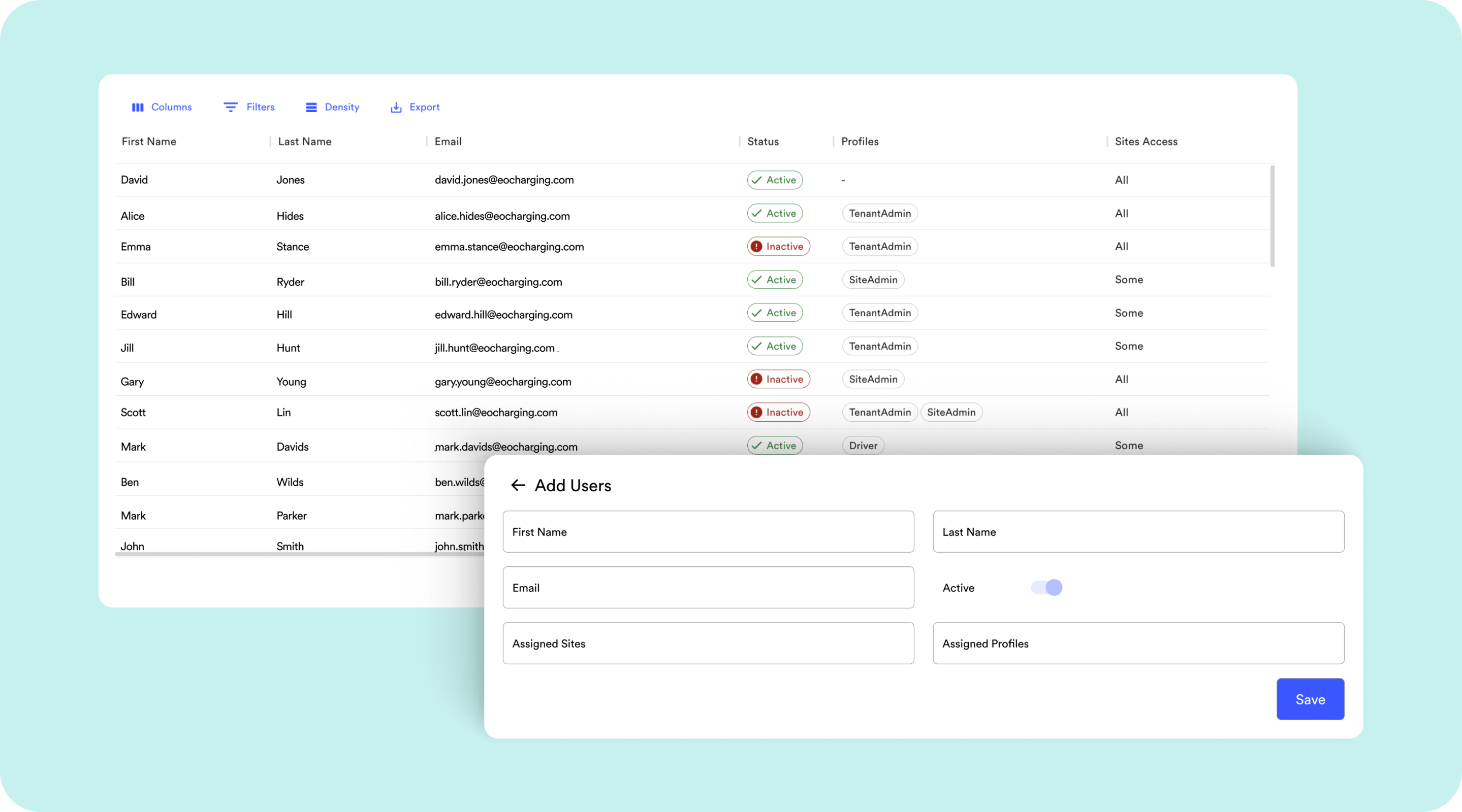 EO Cloud account management interface for user profiles and access control