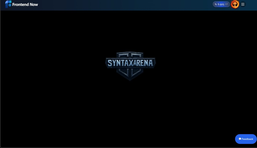 Syntax Arena landing screen with the Syntax Arena logo on a dark background